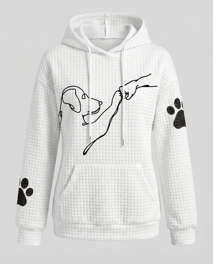 Dog Motif Hoodie | Waffle Knit | Paw Print Sleeves-Fashion Nora