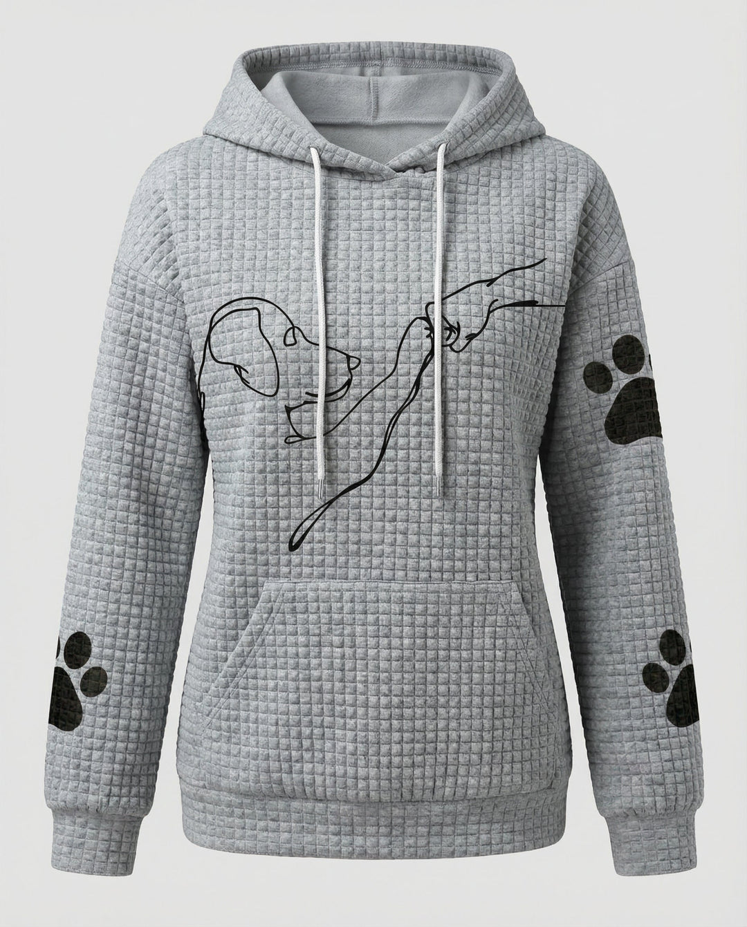 Dog Motif Hoodie | Waffle Knit | Paw Print Sleeves-Fashion Nora