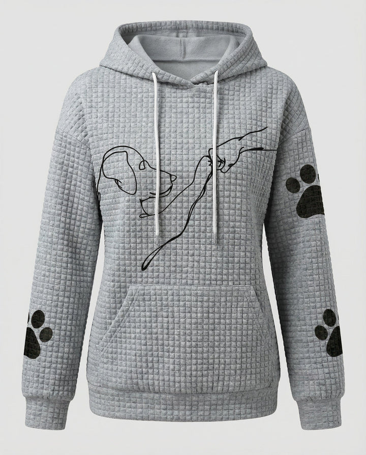 Dog Motif Hoodie | Waffle Knit | Paw Print Sleeves-Fashion Nora