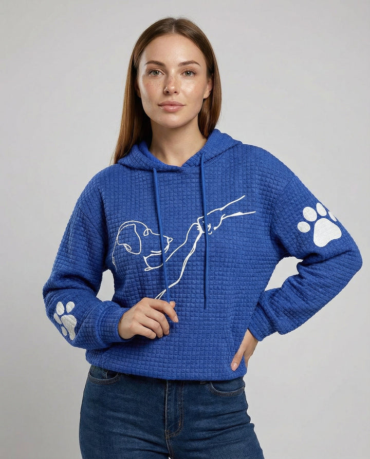 Dog Motif Hoodie | Waffle Knit | Paw Print Sleeves-Fashion Nora