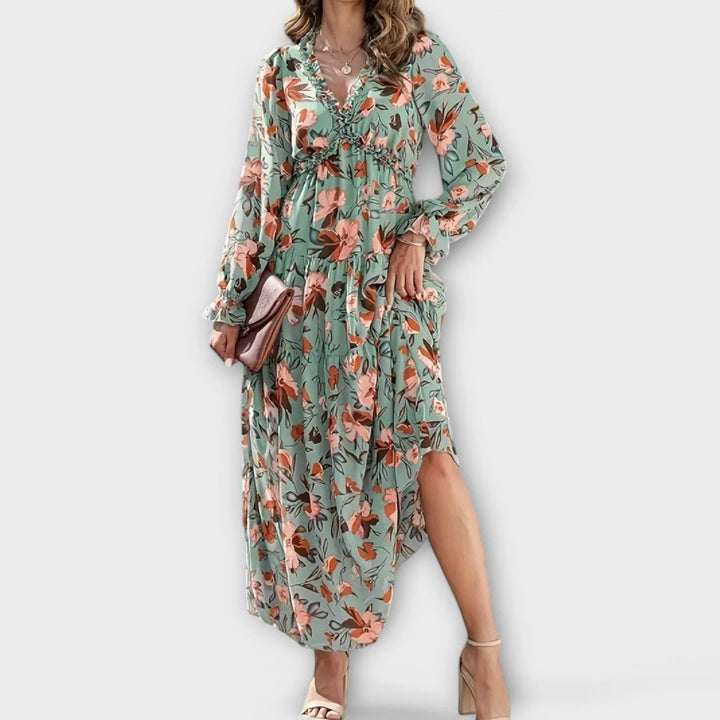 Elegant Maxi Dress | Floral | Long Sleeve-Fashion Nora