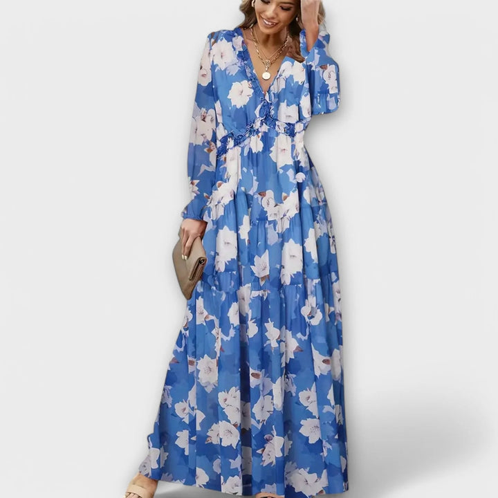 Elegant Maxi Dress | Floral | Long Sleeve-Fashion Nora
