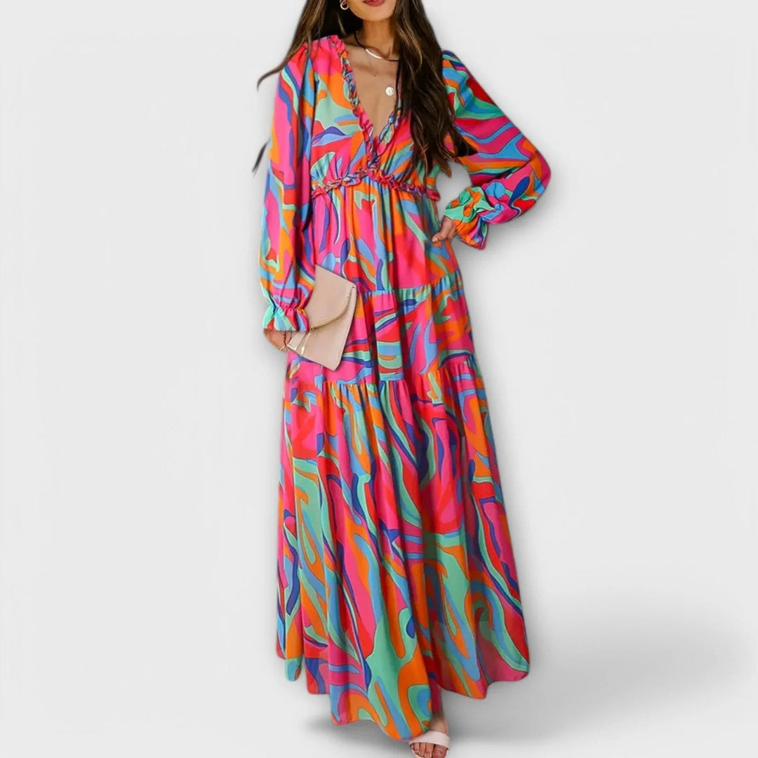 Elegant Maxi Dress | Floral | Long Sleeve-Fashion Nora
