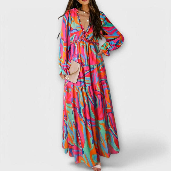 Elegant Maxi Dress | Floral | Long Sleeve-Fashion Nora