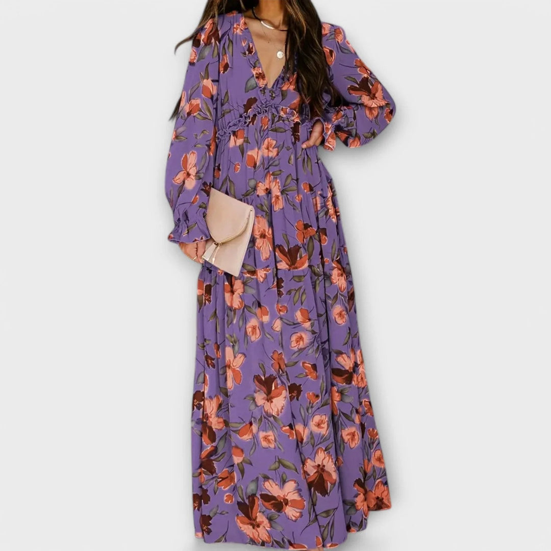Elegant Maxi Dress | Floral | Long Sleeve-Fashion Nora