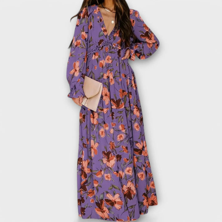Elegant Maxi Dress | Floral | Long Sleeve-Fashion Nora