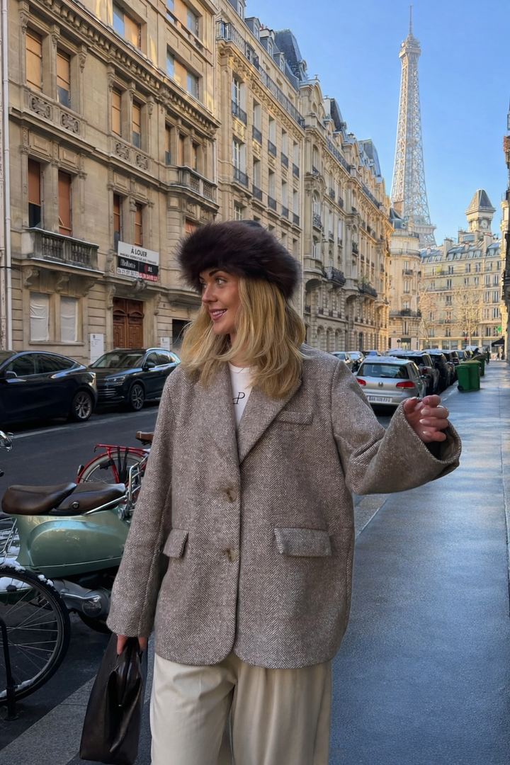 Elnora Blazer - Beige/White-Fashion Nora