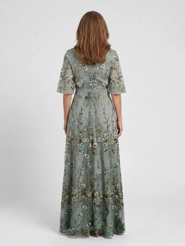 Embroidered Maxi Dress | V Neck | Cotton-Fashion Nora