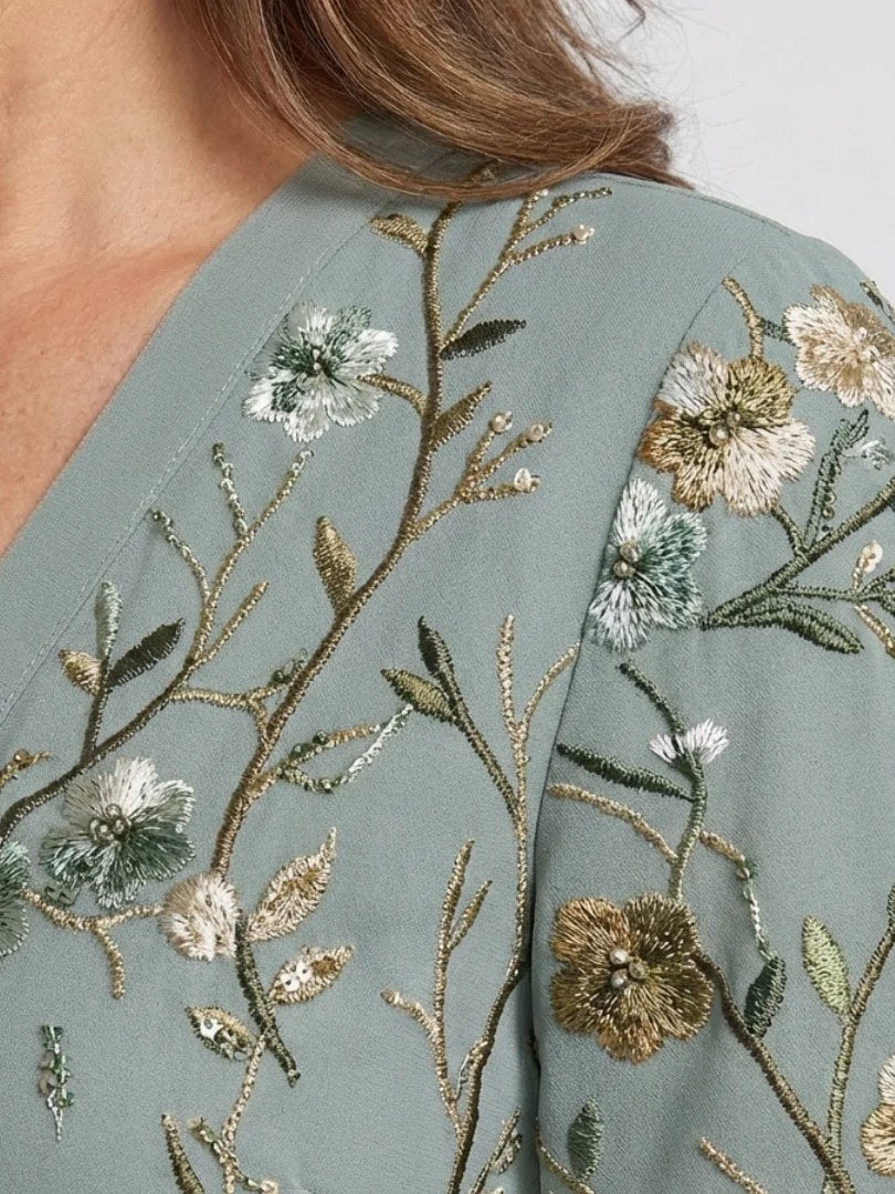 Embroidered Maxi Dress | V Neck | Cotton-Fashion Nora