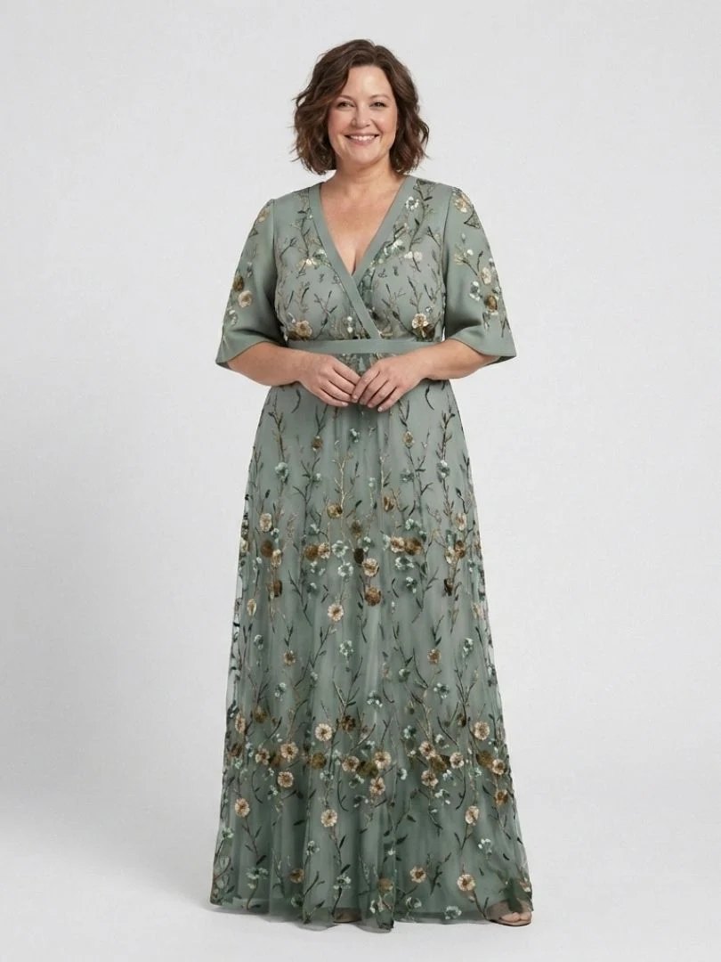 Embroidered Maxi Dress | V Neck | Cotton-Fashion Nora