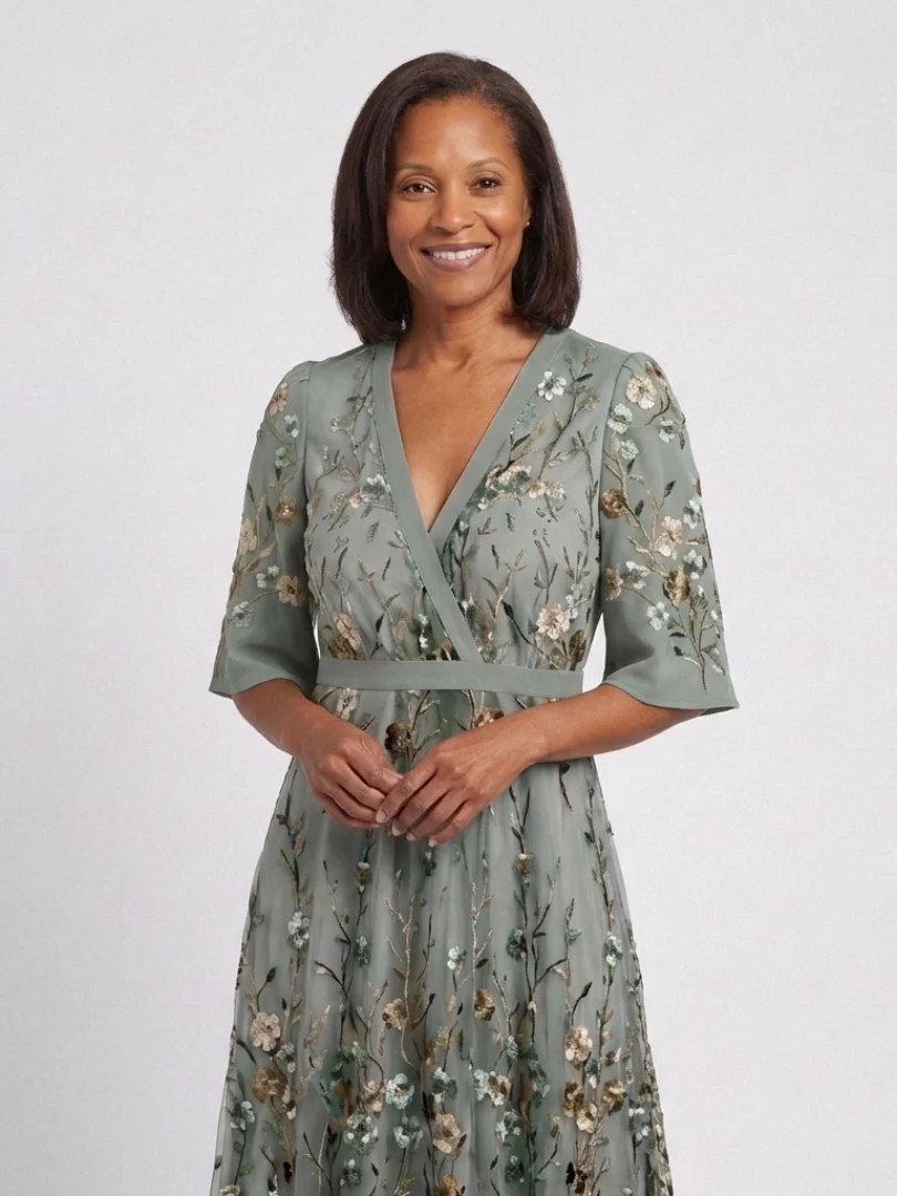 Embroidered Maxi Dress | V Neck | Cotton-Fashion Nora