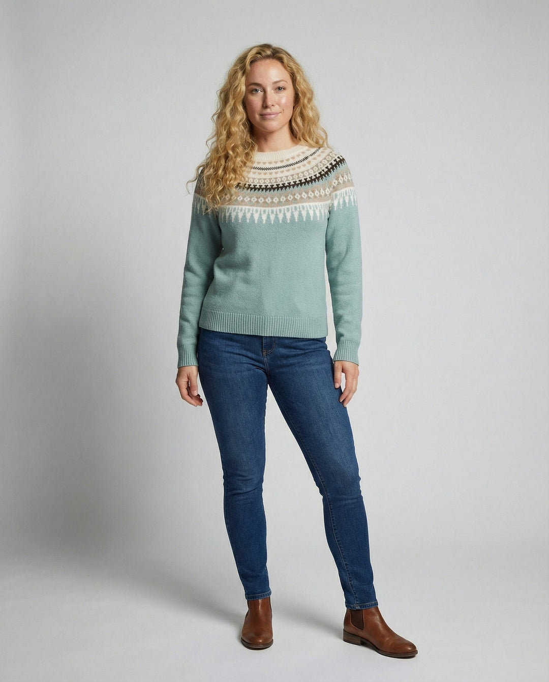 Fair Isle Yoke Sweater | Nordic Knit Pattern | Crew Neck-Fashion Nora
