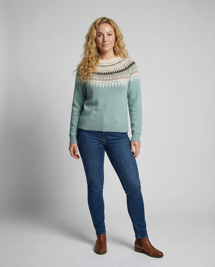 Fair Isle Yoke Sweater | Nordic Knit Pattern | Crew Neck-Fashion Nora