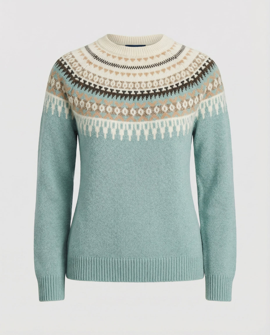 Fair Isle Yoke Sweater | Nordic Knit Pattern | Crew Neck-Fashion Nora