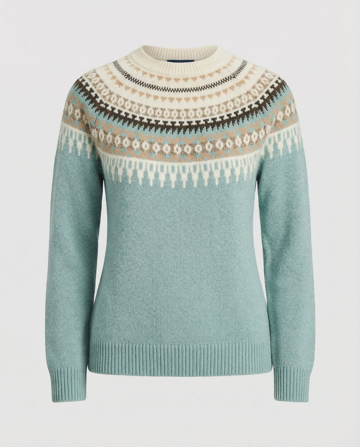 Fair Isle Yoke Sweater | Nordic Knit Pattern | Crew Neck-Fashion Nora