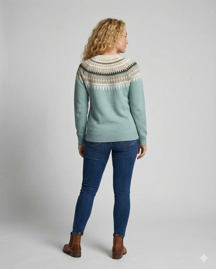 Fair Isle Yoke Sweater | Nordic Knit Pattern | Crew Neck-Fashion Nora