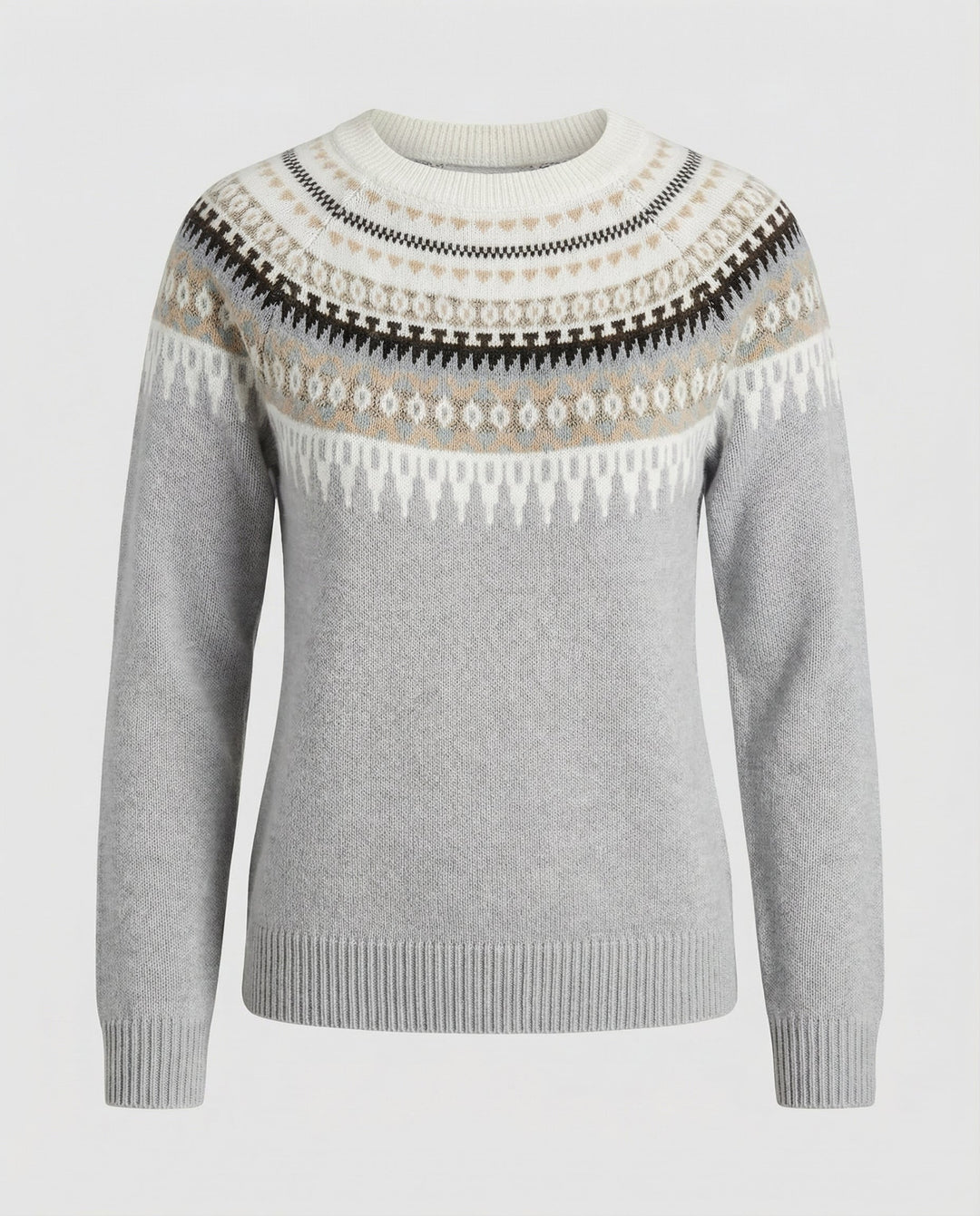 Fair Isle Yoke Sweater | Nordic Knit Pattern | Crew Neck-Fashion Nora