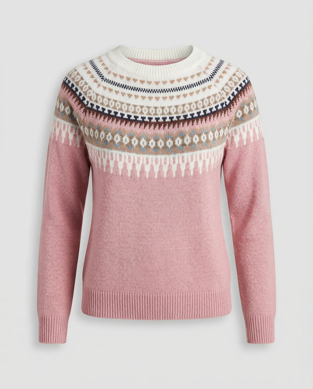 Fair Isle Yoke Sweater | Nordic Knit Pattern | Crew Neck-Fashion Nora