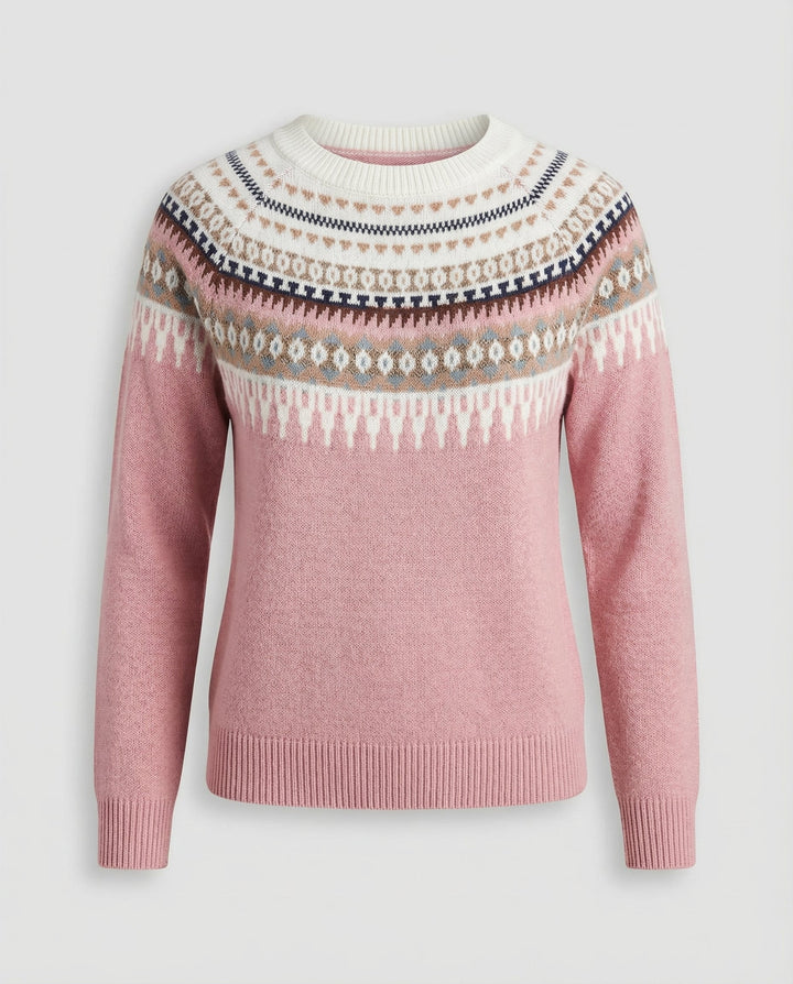 Fair Isle Yoke Sweater | Nordic Knit Pattern | Crew Neck-Fashion Nora