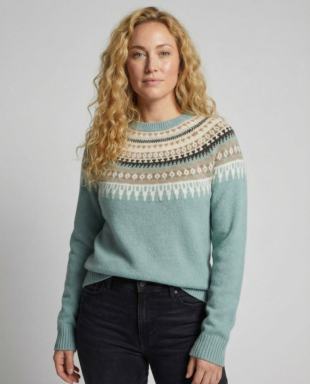Fair Isle Yoke Sweater | Nordic Knit Pattern | Crew Neck-Fashion Nora