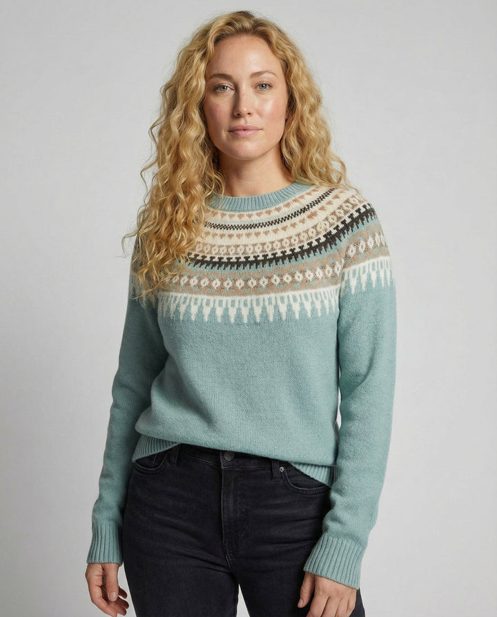 Fair Isle Yoke Sweater | Nordic Knit Pattern | Crew Neck-Fashion Nora