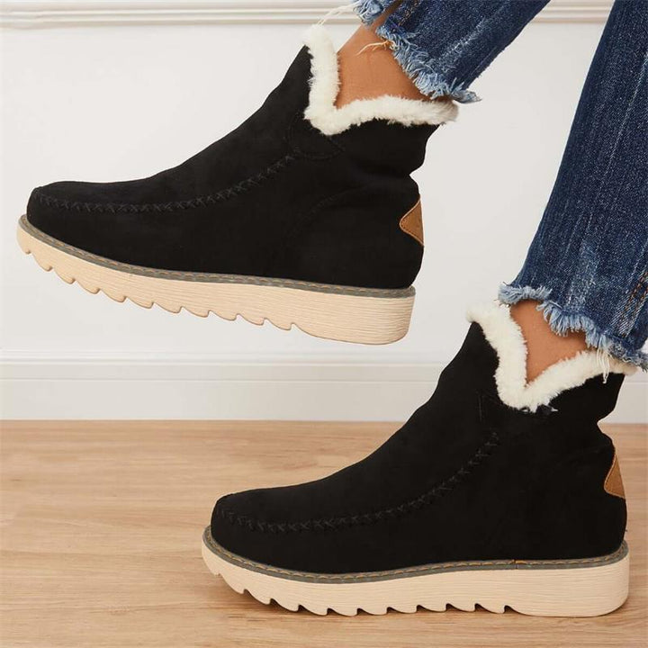 Faux Fur Lined Ankle Boots | Slip On | Block Heel-Fashion Nora