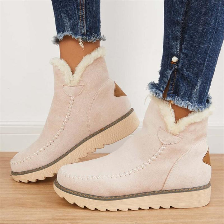 Faux Fur Lined Ankle Boots | Slip On | Block Heel-Fashion Nora