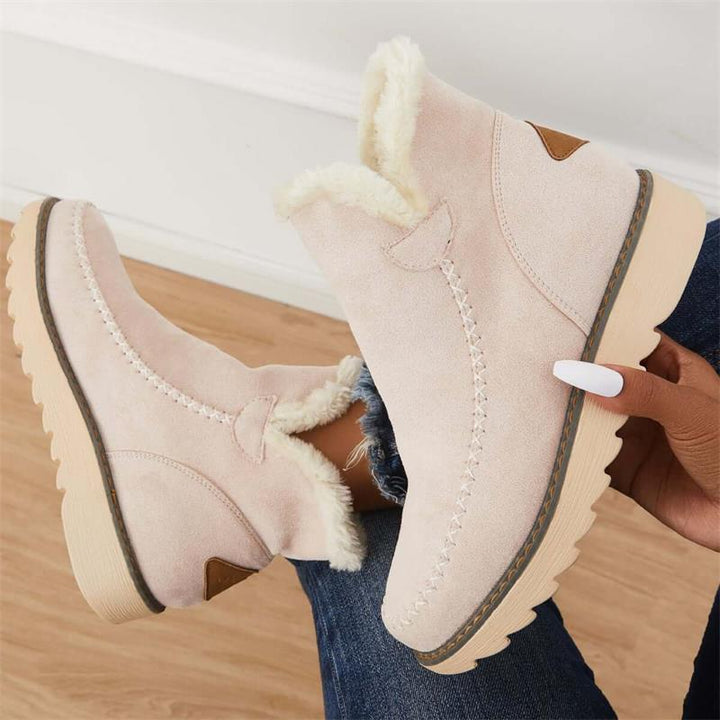 Faux Fur Lined Ankle Boots | Slip On | Block Heel-Fashion Nora