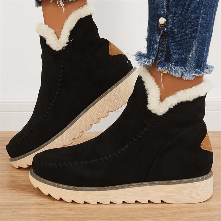 Faux Fur Lined Ankle Boots | Slip On | Block Heel-Fashion Nora