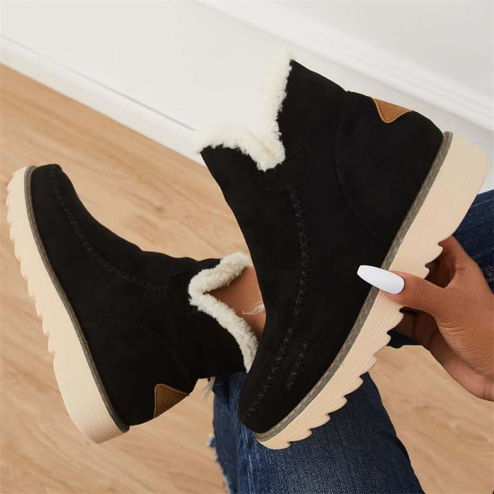 Faux Fur Lined Ankle Boots | Slip On | Block Heel-Fashion Nora