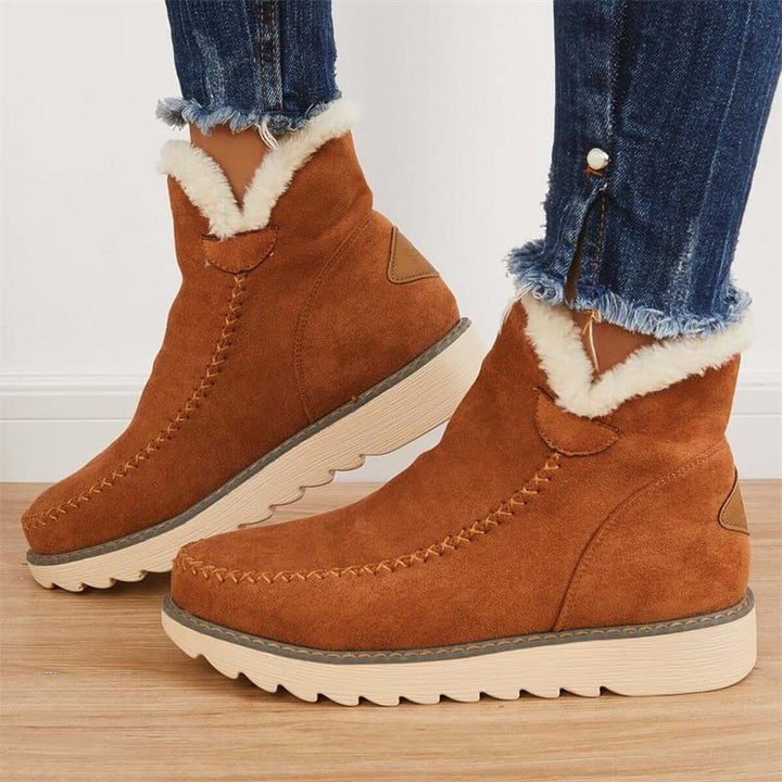 Faux Fur Lined Ankle Boots | Slip On | Block Heel-Fashion Nora
