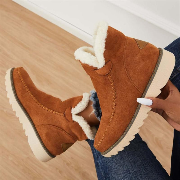 Faux Fur Lined Ankle Boots | Slip On | Block Heel-Fashion Nora