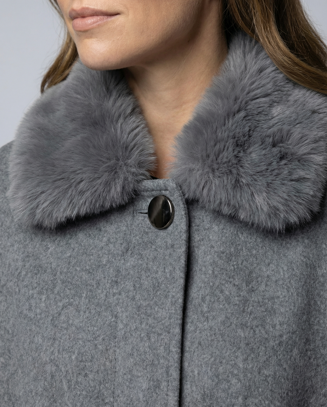 Faux Fur Trim Cape Jacket | Button Front | Winter Overcoat-Fashion Nora
