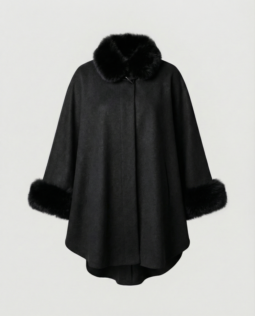 Faux Fur Trim Cape Jacket | Button Front | Winter Overcoat-Fashion Nora