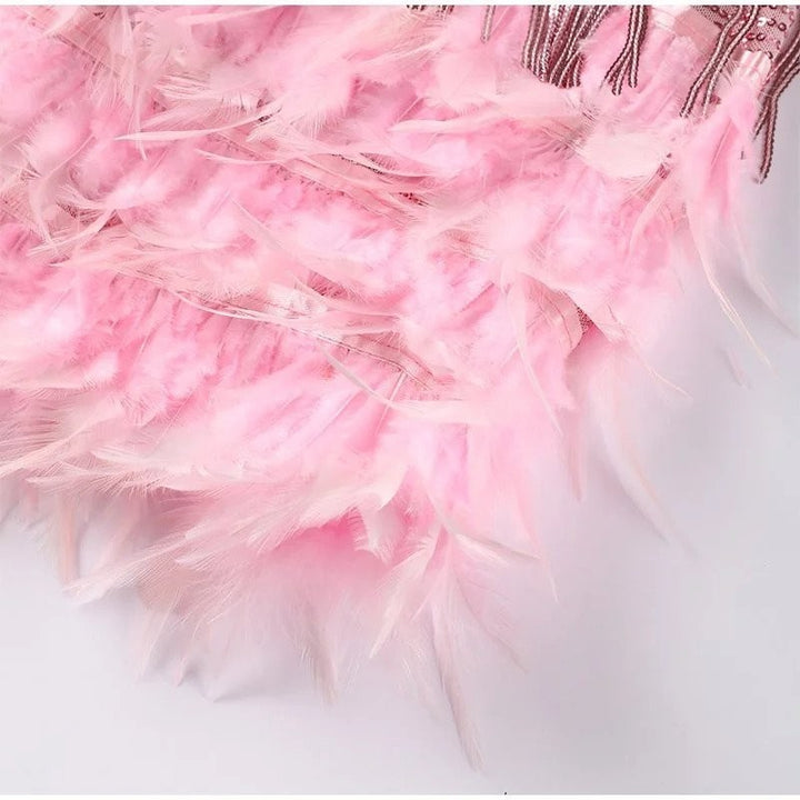 Feather Dress | Mini | Sequin Fringe | Women's Party Dress-Fashion Nora