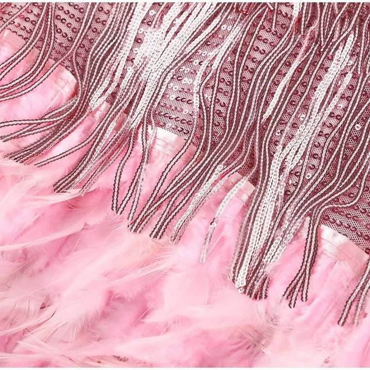 Feather Dress | Mini | Sequin Fringe | Women's Party Dress-Fashion Nora