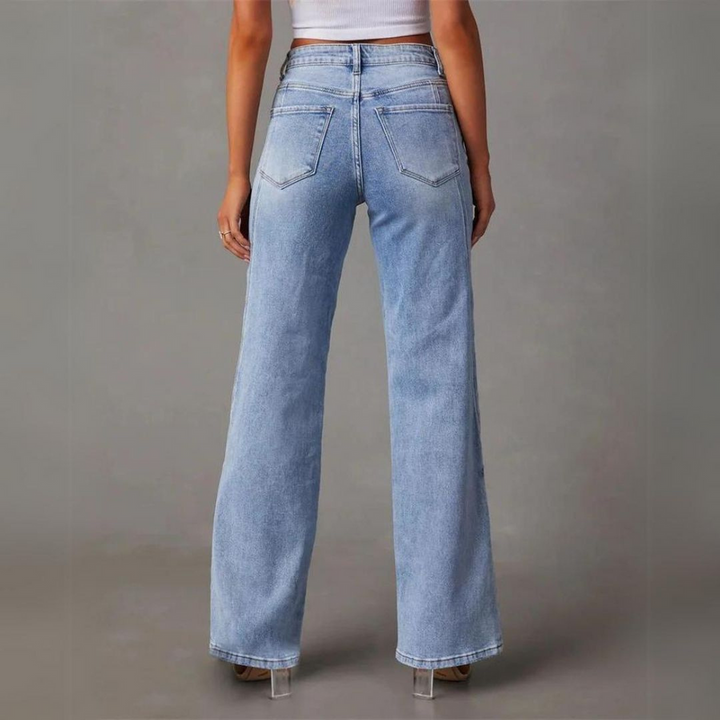 Flared Jeans | Light Blue | Wide-Leg | High-Waisted Jeans | Women's Jeans-Fashion Nora