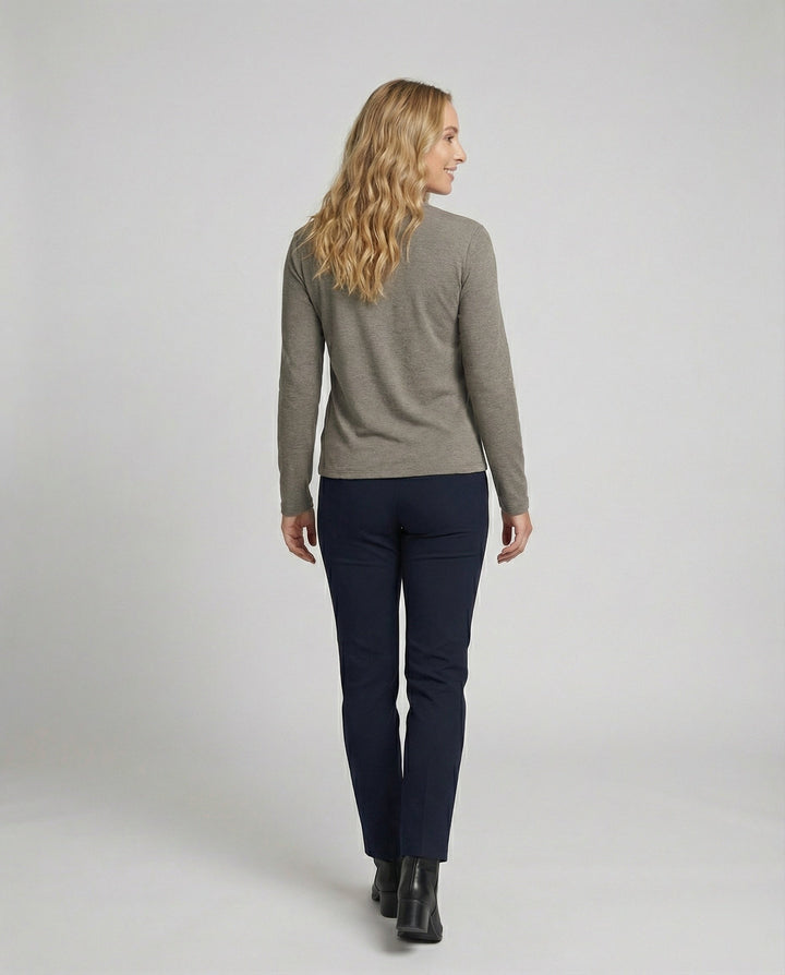 Fleece-Lined Long Sleeve Top | Crew Neck | Side Pockets-Fashion Nora
