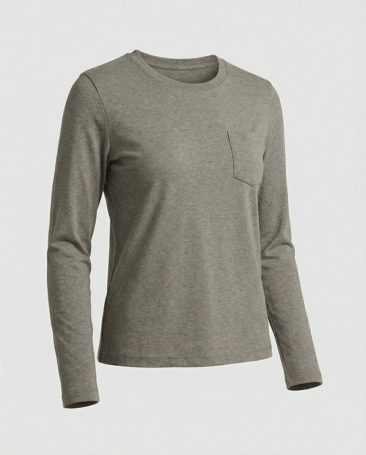 Fleece-Lined Long Sleeve Top | Crew Neck | Side Pockets-Fashion Nora