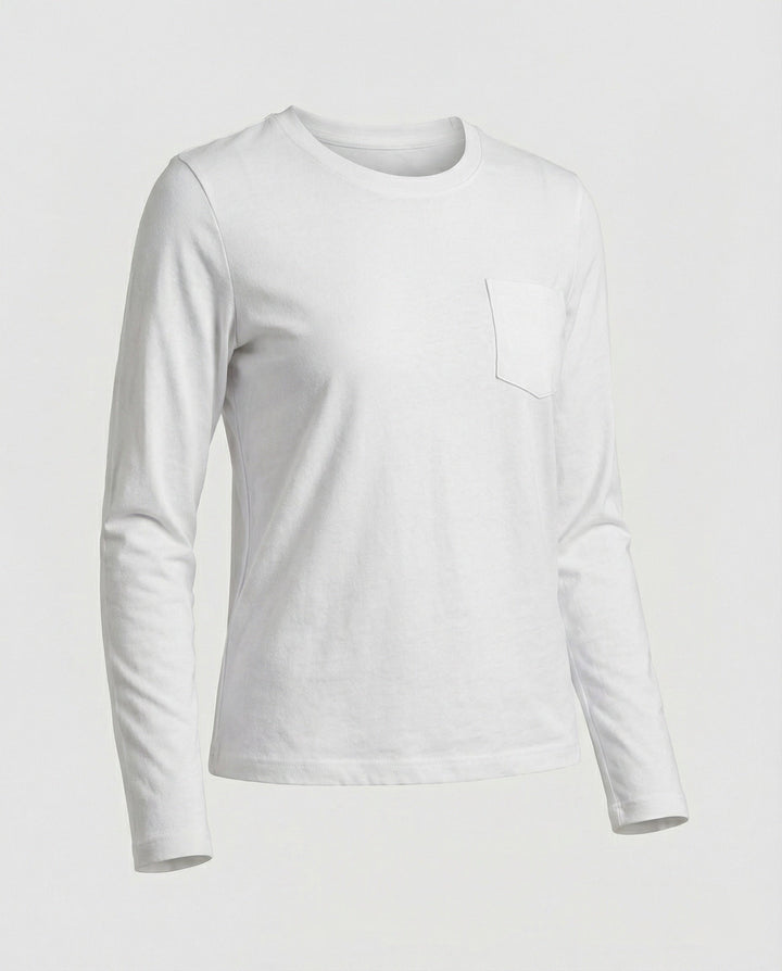 Fleece-Lined Long Sleeve Top | Crew Neck | Side Pockets-Fashion Nora