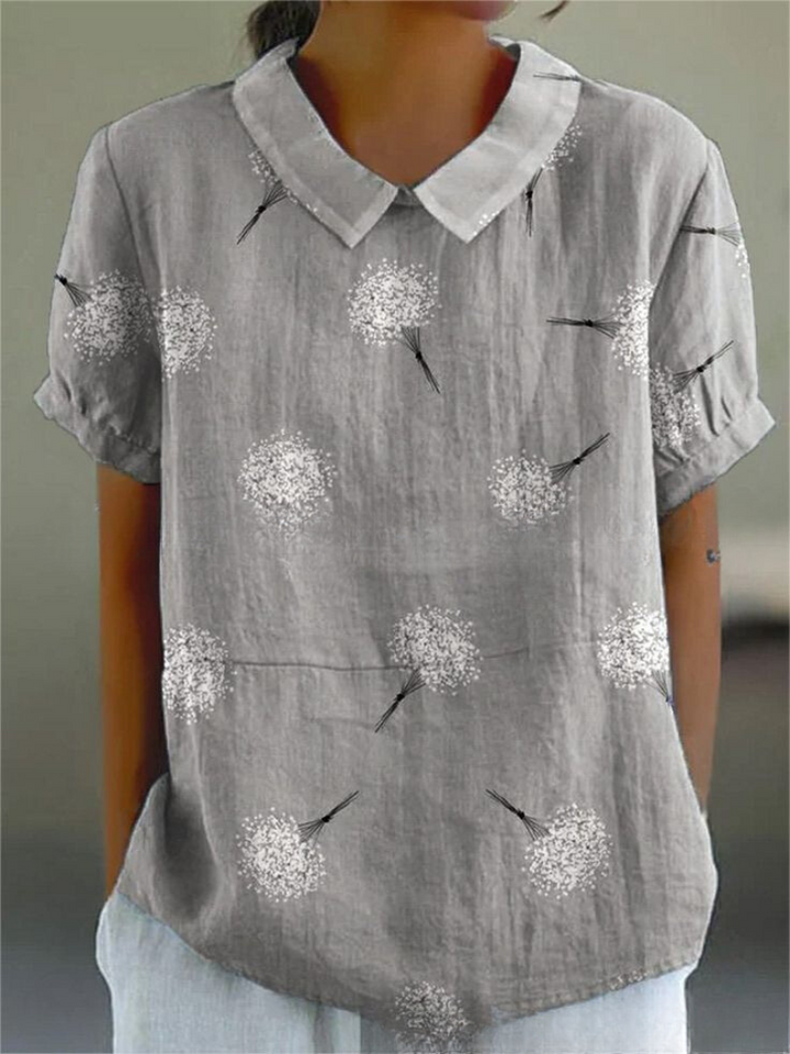 Floral Blouse | Short Sleeve | Loose Fit | Collared Blouse | Women's Summer Top-Fashion Nora