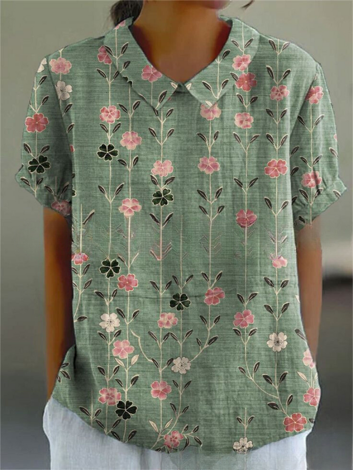 Floral Blouse | Short Sleeve | Loose Fit | Collared Blouse | Women's Summer Top-Fashion Nora