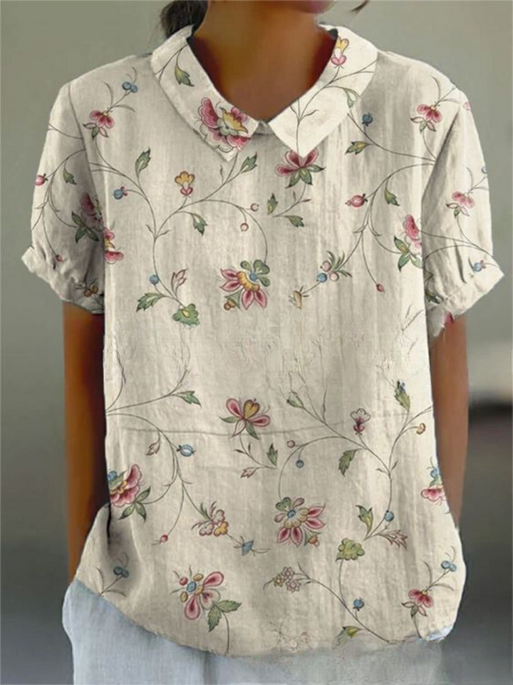 Floral Blouse | Short Sleeve | Loose Fit | Collared Blouse | Women's Summer Top-Fashion Nora