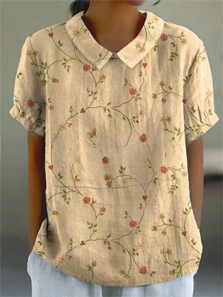 Floral Blouse | Short Sleeve | Loose Fit | Collared Blouse | Women's Summer Top-Fashion Nora