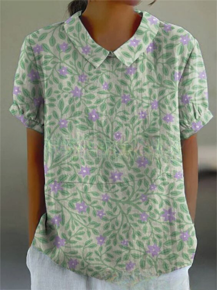 Floral Blouse | Short Sleeve | Loose Fit | Collared Blouse | Women's Summer Top-Fashion Nora