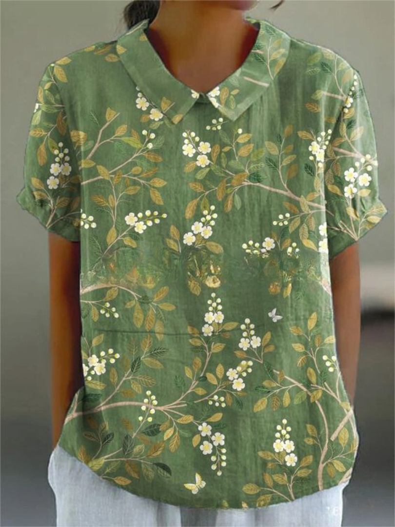 Floral Blouse | Short Sleeve | Loose Fit | Collared Blouse | Women's Summer Top-Fashion Nora