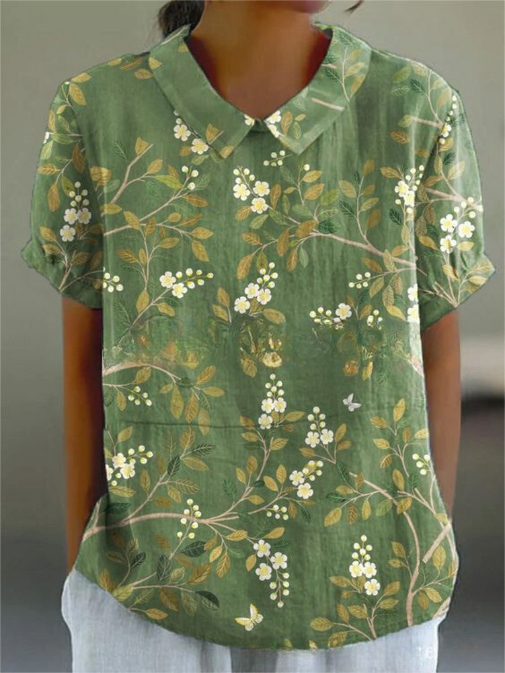 Floral Blouse | Short Sleeve | Loose Fit | Collared Blouse | Women's Summer Top-Fashion Nora