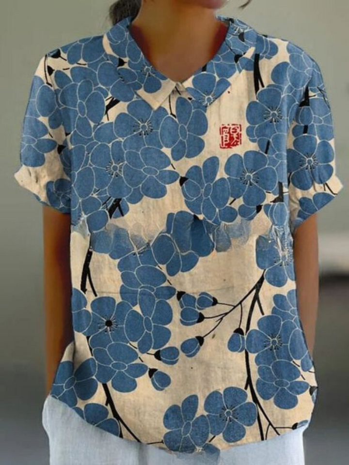 Floral Blouse | Short Sleeve | Loose Fit | Collared Blouse | Women's Summer Top-Fashion Nora