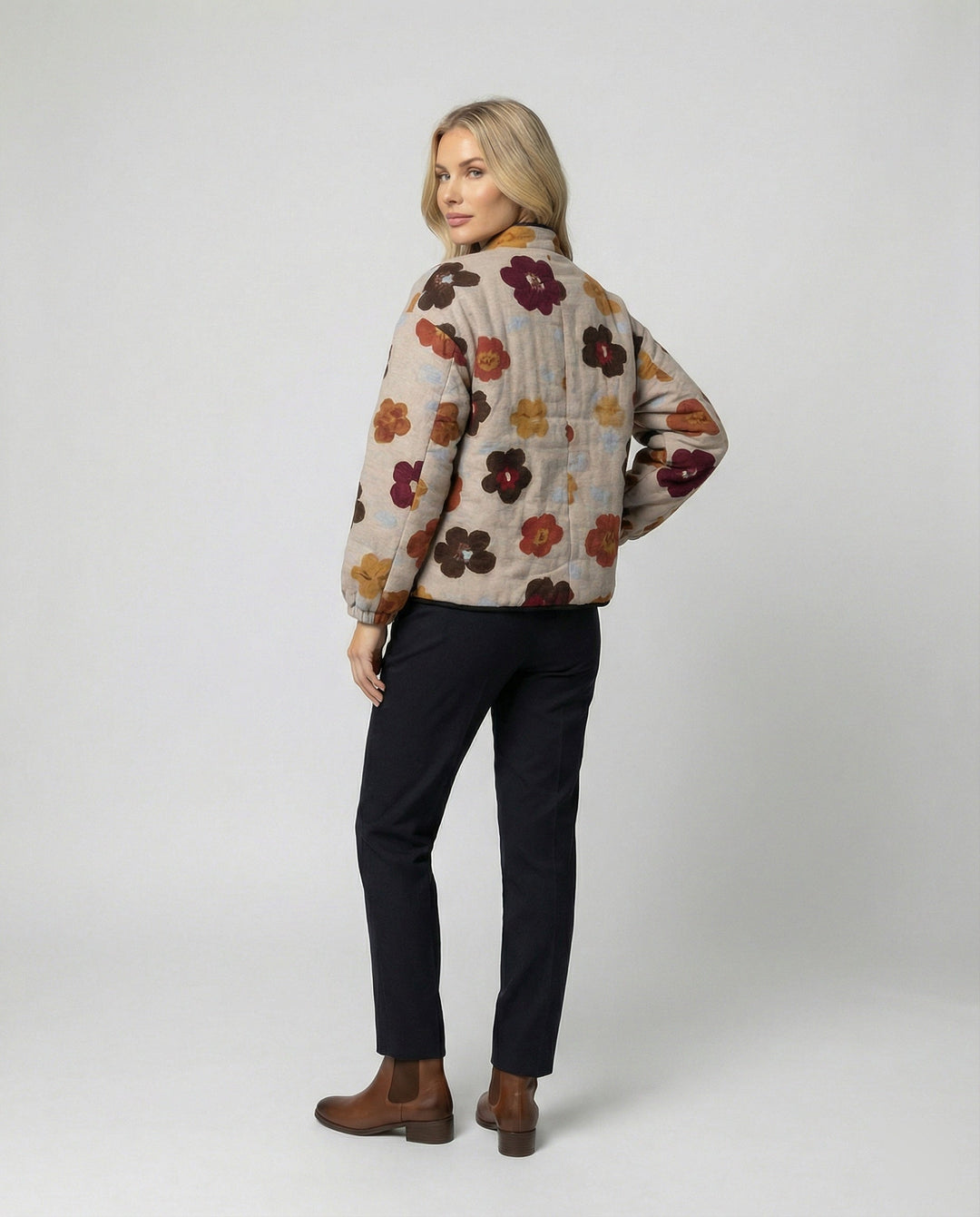 Floral Bouclé Jacket | Toggle Fastening | Balloon Sleeves-Fashion Nora