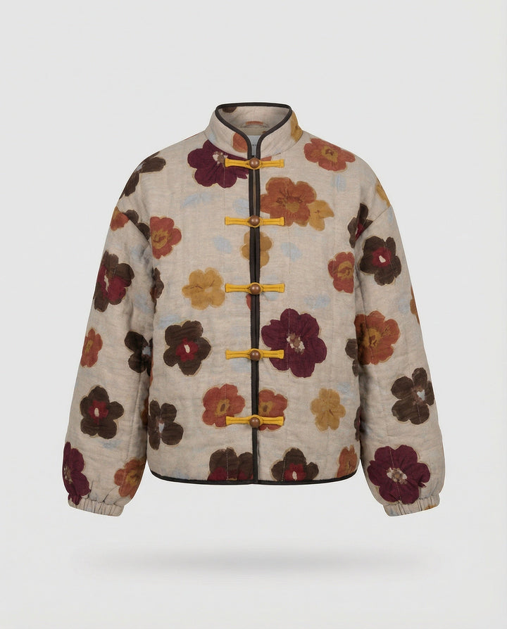 Floral Bouclé Jacket | Toggle Fastening | Balloon Sleeves-Fashion Nora